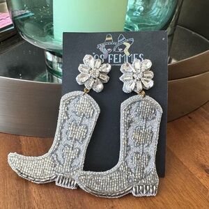 Dos Femmes Silver Beaded Boot Earrings